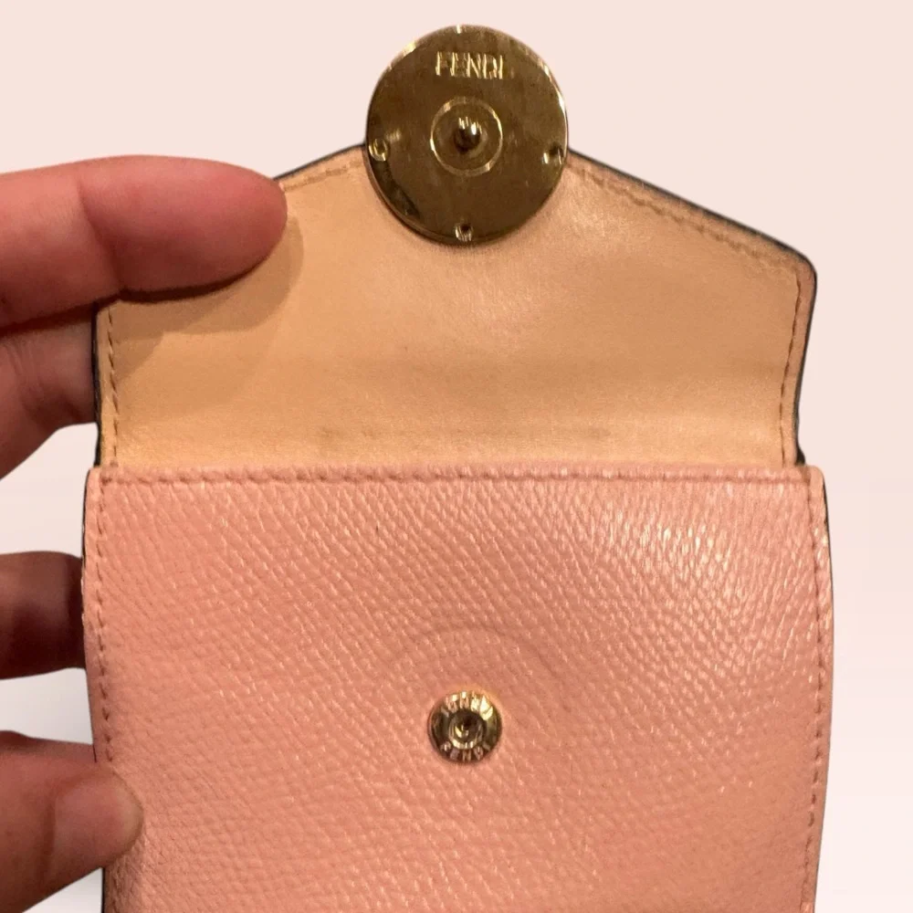 Fendi Compact Leather Wallet Blush Pink Gold Tone Logo Snap Closure - Picture 8 of 9